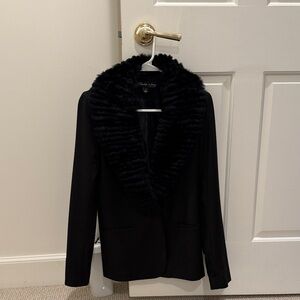 Elizabeth and James Black Blazer with Detachable Faux Fur Insert